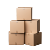 Stack of cardboard boxes for storage or moving on transparent background png