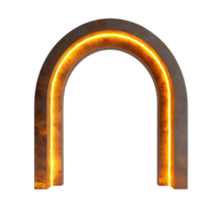Illuminated metallic arch with glowing orange light on transparent background png