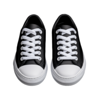 Pair of classic black low top sneakers with white laces on transparent background png