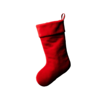 Red velvet Christmas stocking with soft plush material and loop on transparent background png