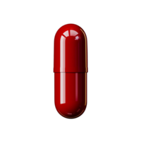 Bright red glossy capsule pill with shiny finish on transparent background png