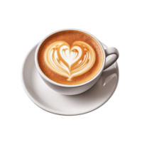 Cup of coffee with heart shape on the top isolated on transparent background png