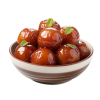 Delicious Gulab jamun on a plat isolated on transparent background png