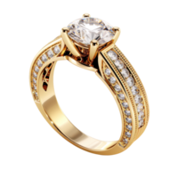 Gold Wedding Ring With Large Diamond isolated on transparent background png