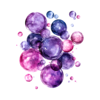 Watercolor Cluster of Floating Indigo and Magenta Bubbles on a transparent background png