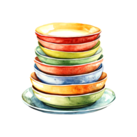 Minimalist watercolor stack of dinner plates hand-painted and isolated for elegant kitchen decor png