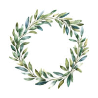 Hand-painted watercolor wreath of olive branches perfect for elegant packaging and invitations png
