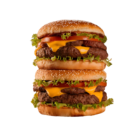 Sunset Feast A Delicious Double Cheeseburger in a Rustic Setting png