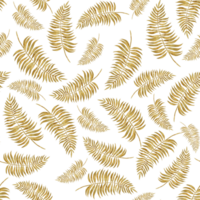 Seamless pattern with golden fern branchlets. Floral pattern with gold. Hand-drawn watercolor png