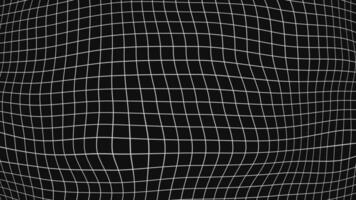 Abstract deformed white grid frame 3D digital backdrop on black background. video