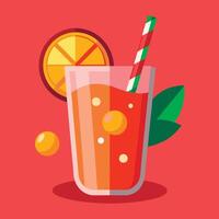 A glass of orange juice with a straw and a slice of orange vector