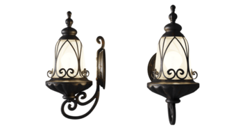 Two wall sconces with ornate designs on them png