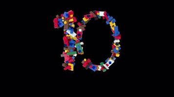 Colorful Building Block Animation Countdown from 10 to 0 in 3D video