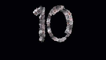 Poker Cards Animation Countdown from 10 to 0 in Dynamic 3D Sequence video