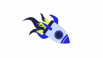 Rocket falling down 2D object animation. Shuttle spaceship moving downwards. Rocketship fail cartoon 4K , alpha channel. Failure startup collapsing animated flat item on white background video