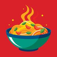 A bowl of pasta with hot sauce on a red background vector