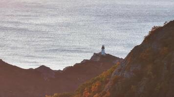 Lighthouse on Majestic Mountain Peak, Guiding the Way for Ships video