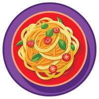 Spaghetti with tomatoes and basil on a plate vector