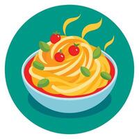 Spaghetti with tomato sauce and cherry tomatoes in a bowl vector