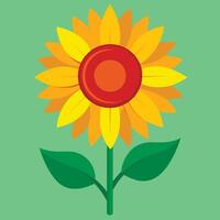 A sunflower with a red center on a green background vector