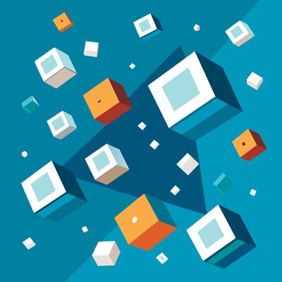 An illustration of cubes flying in the air