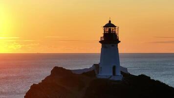 The Guiding Beacon. A Majestic Lighthouse Perched on a Coastal Cliff, Illuminating the Vast Ocean Below video