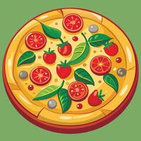 Pizza with tomatoes and basil vector