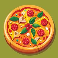 A pizza with tomatoes, basil and cheese vector