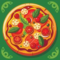 Pizza icon with tomato, basil, and cheese vector