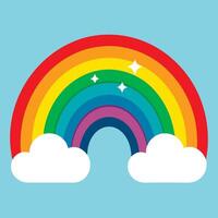 Rainbow with clouds and stars on blue background vector