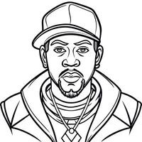 The rapper is wearing a cap and a jacket vector