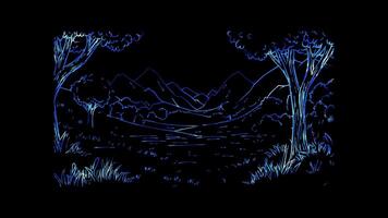 Neon frame effect, nature tree on black background video