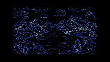 Neon frame effect, nature tree on black background video