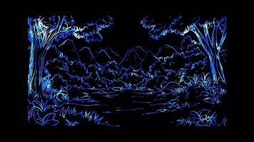 Neon frame effect, nature tree on black background video