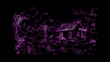 Neon frame effect, nature tree on black background video