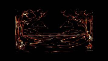Neon frame effect, nature tree on black background video
