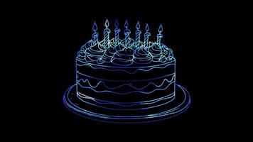 Neon frame effect, Birthday Cake A multi-layer cake with candles on black background video