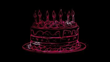 Neon frame effect, Birthday Cake A multi-layer cake with candles on black background video
