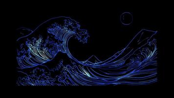 Neon frame effect, Wave Symbolizes fluidity and movement in art on black background video