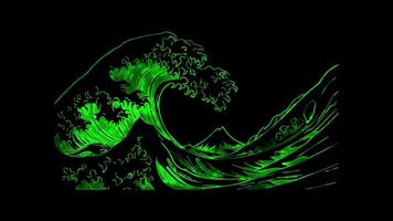 Neon frame effect, Wave Symbolizes fluidity and movement in art on black background video