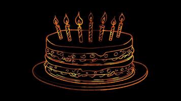 Neon frame effect, Birthday Cake A multi-layer cake with candles on black background video