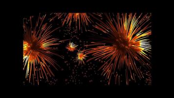 Neon frame effect, Fireworks Bursting colorful explosions in the night sky on black background video