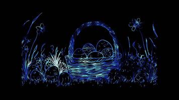 Neon frame effect, Egg Hunt Basket A basket filled with Easter eggs on black background video