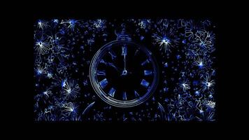 Neon frame effect, New Year Clock A clock striking midnight to mark the New Year on black background video