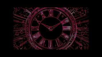 Neon frame effect, New Year Clock A clock striking midnight to mark the New Year on black background video