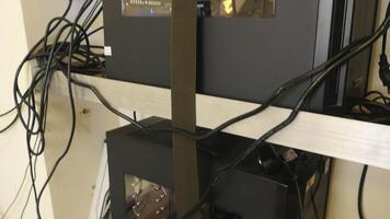 Close-up of modern computers for games. Stock footage. Powerful computer processors for gamers. Several computer processors are on shelves video