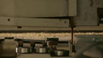 Working new technologies. Creative. Sawing and inserting nails into wood machine that works quickly. video
