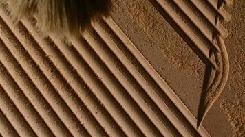 Clearing wood from sawdust. Creative. A new sawn pattern that is cleaned with brushes and removes fine dust from the tree. video