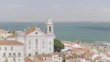 Aerial view of the village with historic buildings. Action. Architectural ensemble on a summer day. video