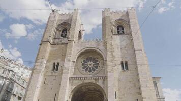 Low angle view of the cathedral walls. Action. Concept of ancient architecture and history. video